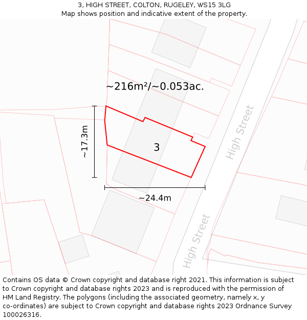 3, HIGH STREET, COLTON, RUGELEY, WS15 3LG: Plot and title map