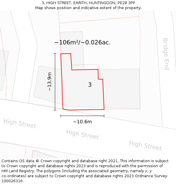 3, HIGH STREET, EARITH, HUNTINGDON, PE28 3PP: Plot and title map