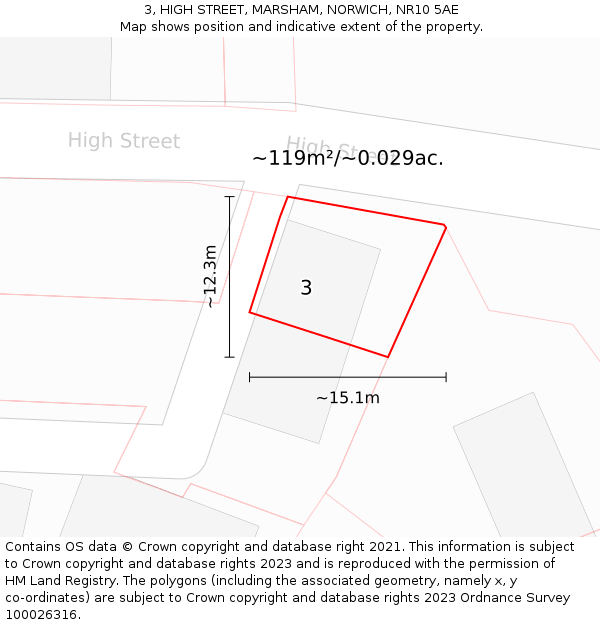 3, HIGH STREET, MARSHAM, NORWICH, NR10 5AE: Plot and title map