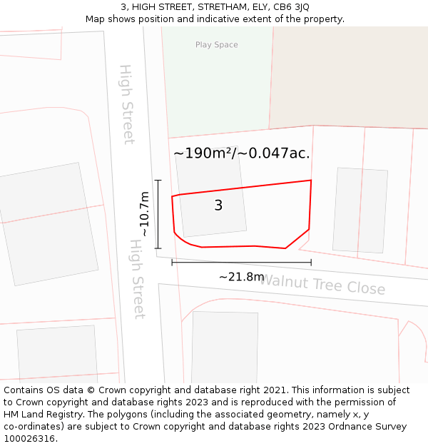 3, HIGH STREET, STRETHAM, ELY, CB6 3JQ: Plot and title map