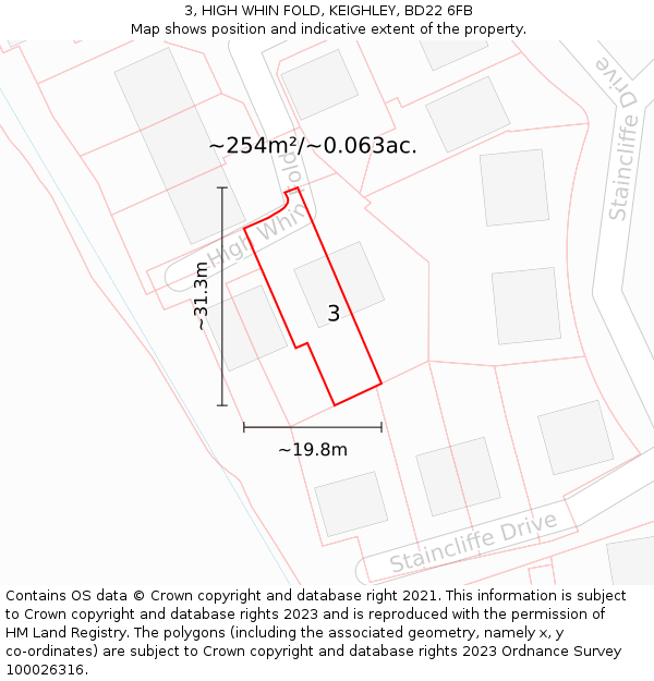 3, HIGH WHIN FOLD, KEIGHLEY, BD22 6FB: Plot and title map