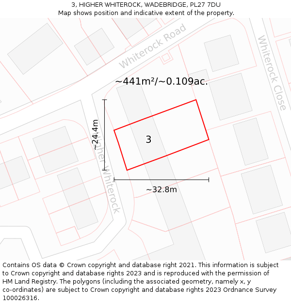 3, HIGHER WHITEROCK, WADEBRIDGE, PL27 7DU: Plot and title map