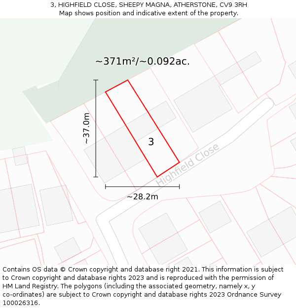 3, HIGHFIELD CLOSE, SHEEPY MAGNA, ATHERSTONE, CV9 3RH: Plot and title map