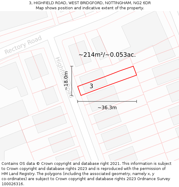 3, HIGHFIELD ROAD, WEST BRIDGFORD, NOTTINGHAM, NG2 6DR: Plot and title map