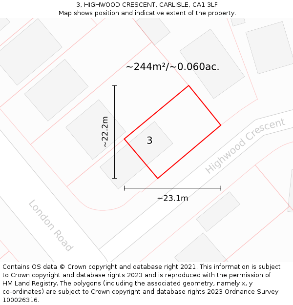 3, HIGHWOOD CRESCENT, CARLISLE, CA1 3LF: Plot and title map