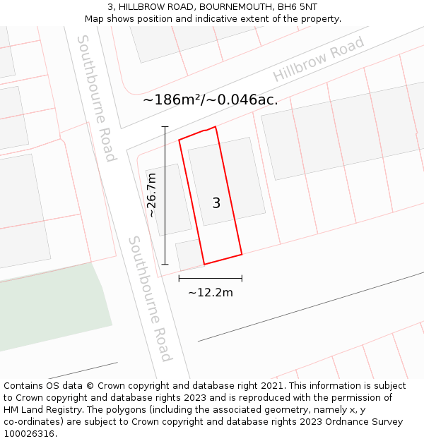 3, HILLBROW ROAD, BOURNEMOUTH, BH6 5NT: Plot and title map