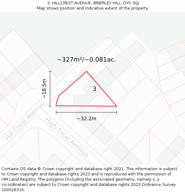 3, HILLCREST AVENUE, BRIERLEY HILL, DY5 3QJ: Plot and title map