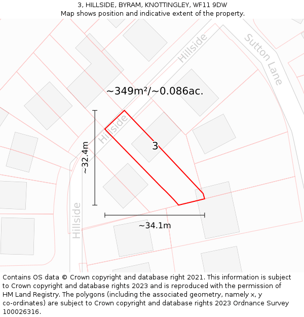 3, HILLSIDE, BYRAM, KNOTTINGLEY, WF11 9DW: Plot and title map