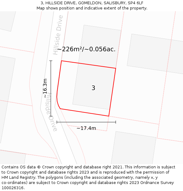 3, HILLSIDE DRIVE, GOMELDON, SALISBURY, SP4 6LF: Plot and title map