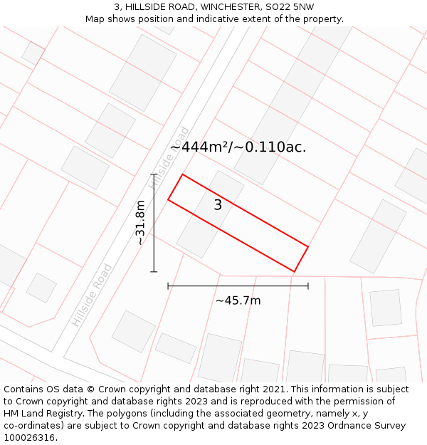 3, HILLSIDE ROAD, WINCHESTER, SO22 5NW: Plot and title map