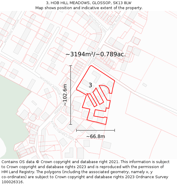 3, HOB HILL MEADOWS, GLOSSOP, SK13 8LW: Plot and title map