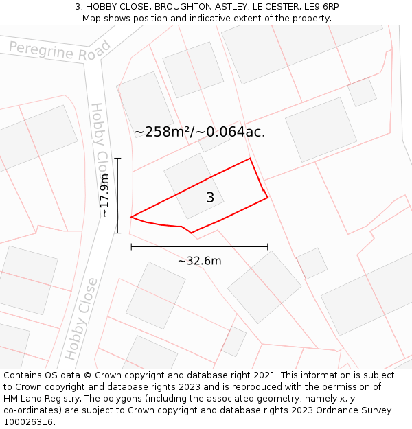 3, HOBBY CLOSE, BROUGHTON ASTLEY, LEICESTER, LE9 6RP: Plot and title map