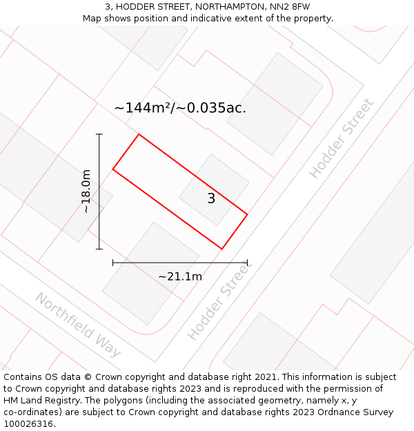 3, HODDER STREET, NORTHAMPTON, NN2 8FW: Plot and title map