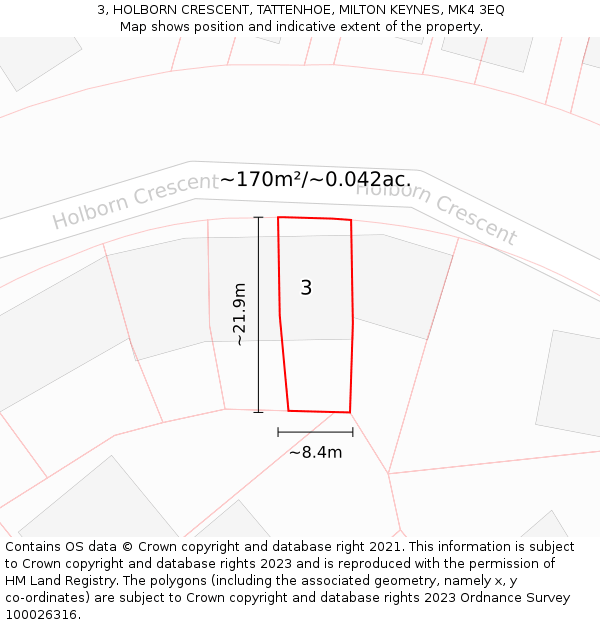 3, HOLBORN CRESCENT, TATTENHOE, MILTON KEYNES, MK4 3EQ: Plot and title map