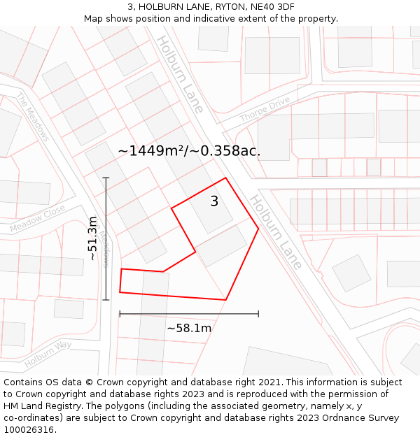 3, HOLBURN LANE, RYTON, NE40 3DF: Plot and title map