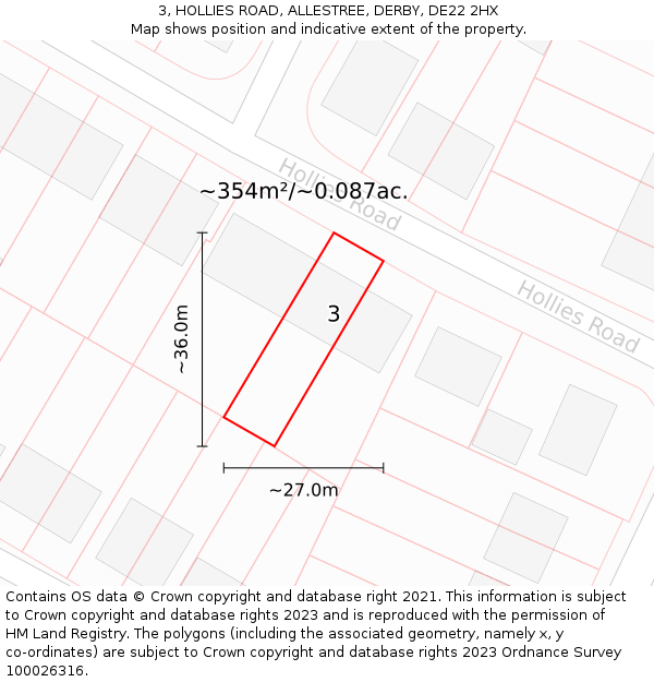 3, HOLLIES ROAD, ALLESTREE, DERBY, DE22 2HX: Plot and title map