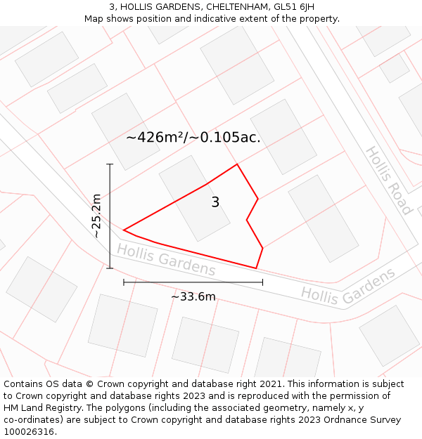 3, HOLLIS GARDENS, CHELTENHAM, GL51 6JH: Plot and title map