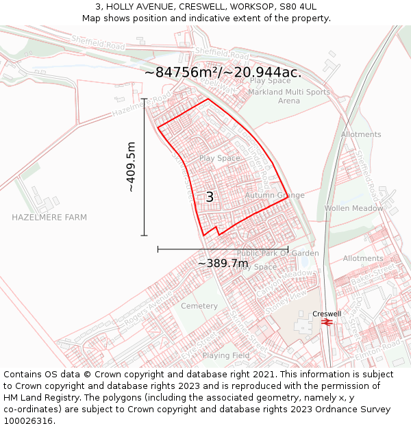 3, HOLLY AVENUE, CRESWELL, WORKSOP, S80 4UL: Plot and title map