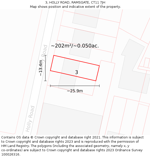 3, HOLLY ROAD, RAMSGATE, CT11 7JH: Plot and title map