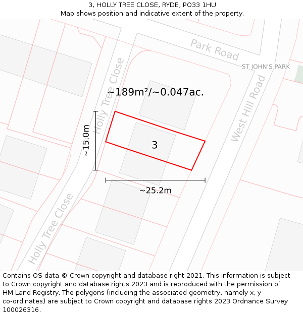 3, HOLLY TREE CLOSE, RYDE, PO33 1HU: Plot and title map