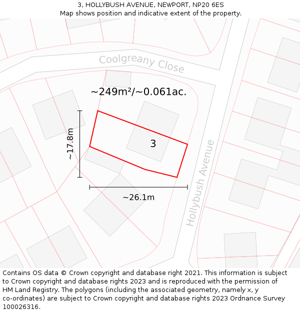 3, HOLLYBUSH AVENUE, NEWPORT, NP20 6ES: Plot and title map