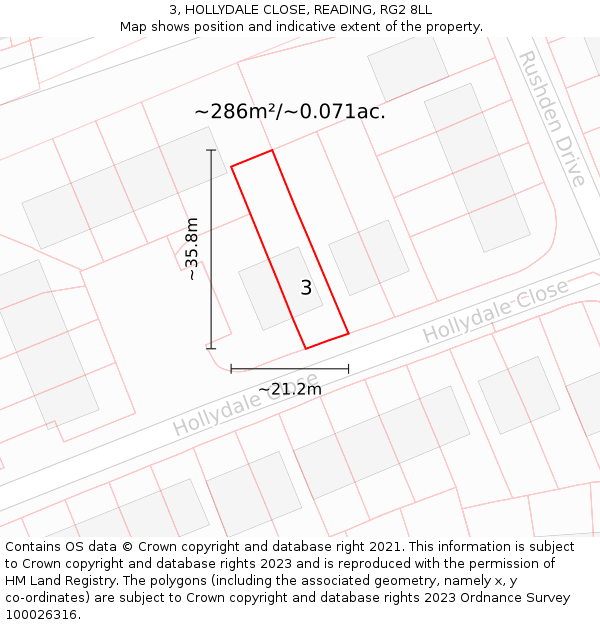3, HOLLYDALE CLOSE, READING, RG2 8LL: Plot and title map