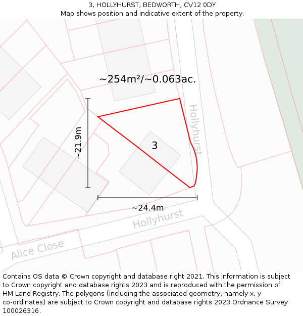 3, HOLLYHURST, BEDWORTH, CV12 0DY: Plot and title map