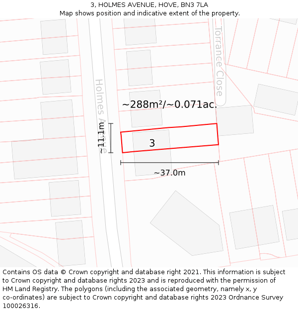 3, HOLMES AVENUE, HOVE, BN3 7LA: Plot and title map