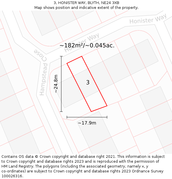 3, HONISTER WAY, BLYTH, NE24 3XB: Plot and title map