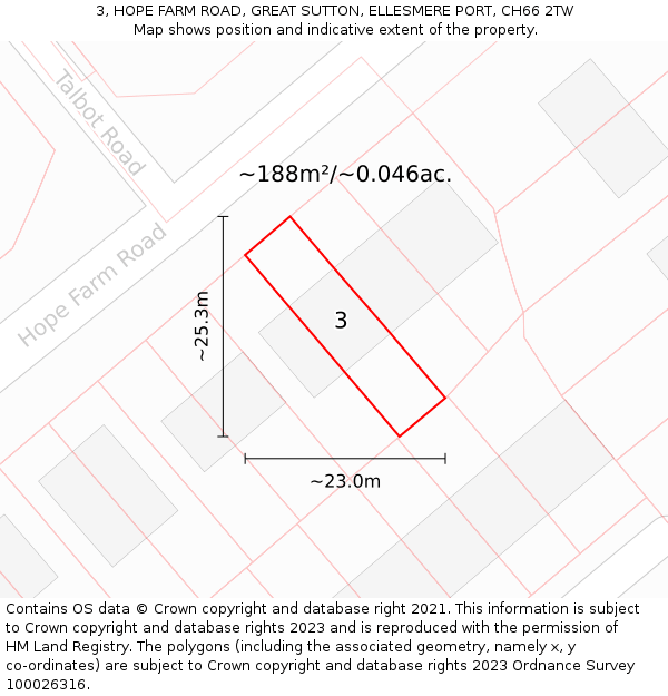 3, HOPE FARM ROAD, GREAT SUTTON, ELLESMERE PORT, CH66 2TW: Plot and title map