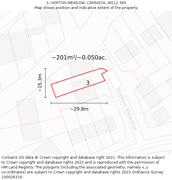 3, HOPTON MEADOW, CANNOCK, WS12 3XX: Plot and title map