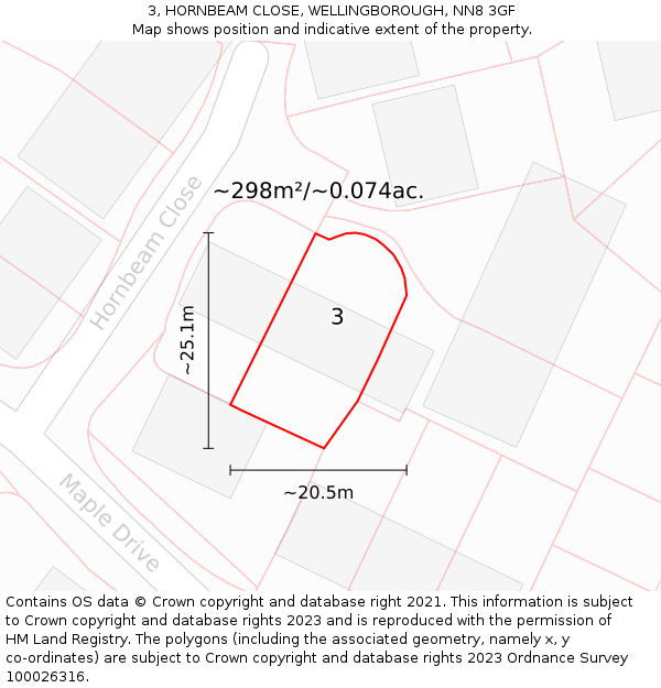 3, HORNBEAM CLOSE, WELLINGBOROUGH, NN8 3GF: Plot and title map