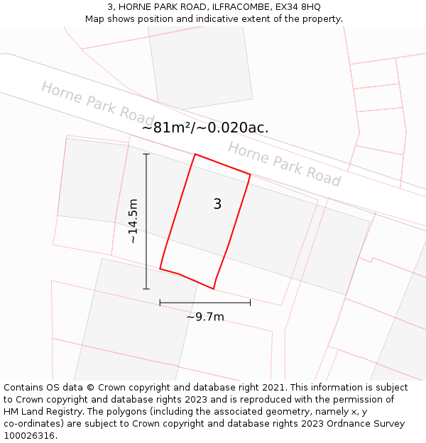 3, HORNE PARK ROAD, ILFRACOMBE, EX34 8HQ: Plot and title map