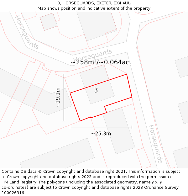 3, HORSEGUARDS, EXETER, EX4 4UU: Plot and title map
