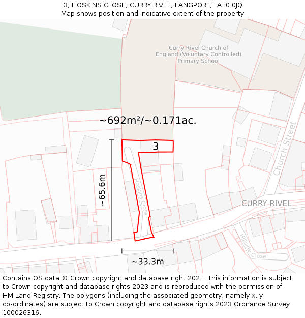 3, HOSKINS CLOSE, CURRY RIVEL, LANGPORT, TA10 0JQ: Plot and title map