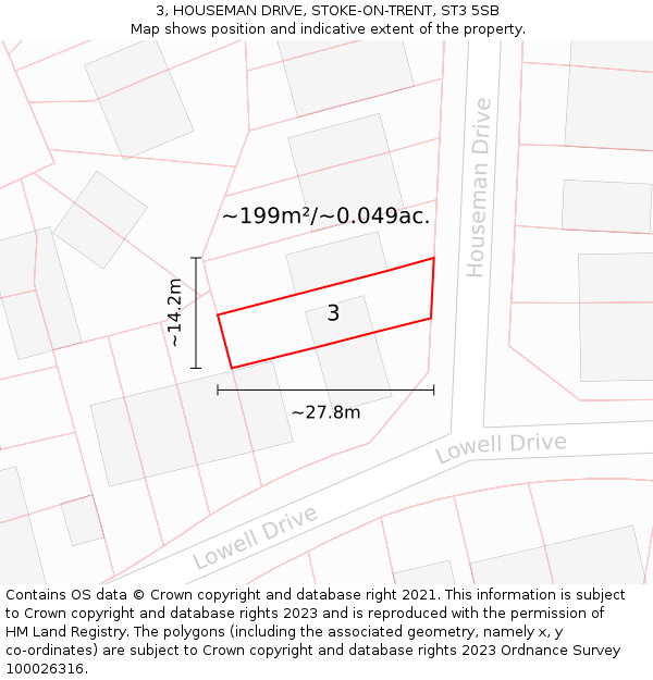 3, HOUSEMAN DRIVE, STOKE-ON-TRENT, ST3 5SB: Plot and title map