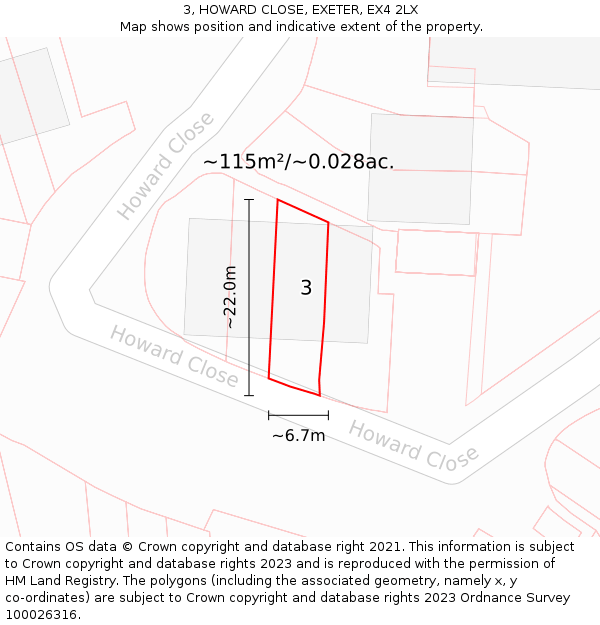 3, HOWARD CLOSE, EXETER, EX4 2LX: Plot and title map