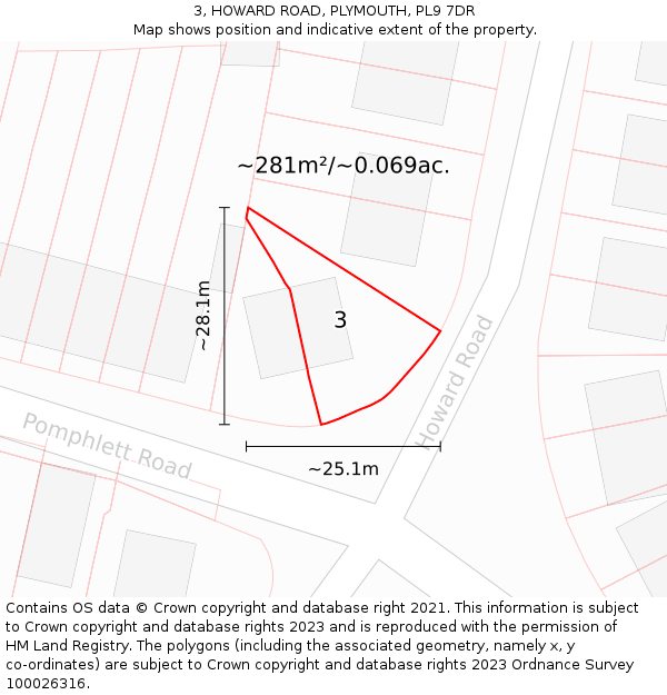 3, HOWARD ROAD, PLYMOUTH, PL9 7DR: Plot and title map