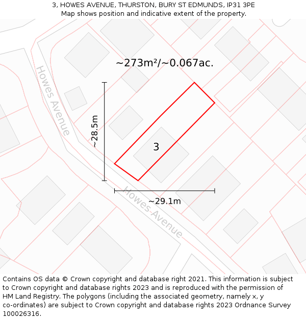 3, HOWES AVENUE, THURSTON, BURY ST EDMUNDS, IP31 3PE: Plot and title map