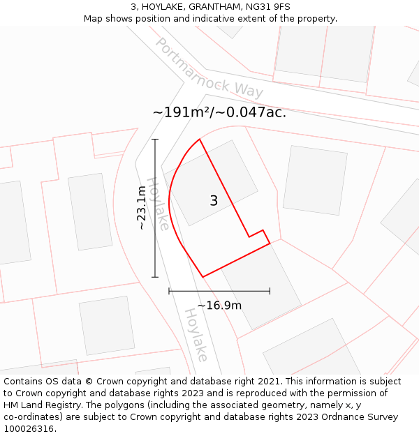 3, HOYLAKE, GRANTHAM, NG31 9FS: Plot and title map