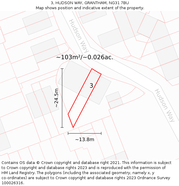 3, HUDSON WAY, GRANTHAM, NG31 7BU: Plot and title map