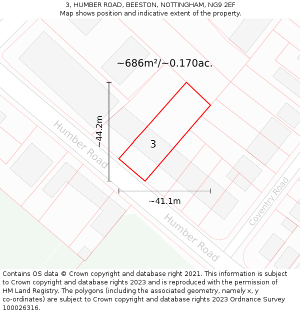 3, HUMBER ROAD, BEESTON, NOTTINGHAM, NG9 2EF: Plot and title map