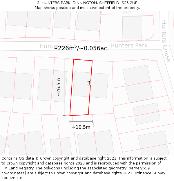 3, HUNTERS PARK, DINNINGTON, SHEFFIELD, S25 2UE: Plot and title map