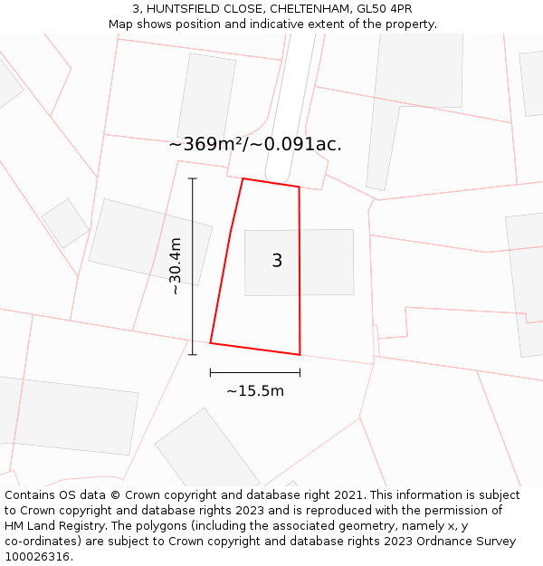 3, HUNTSFIELD CLOSE, CHELTENHAM, GL50 4PR: Plot and title map