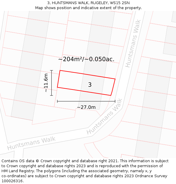 3, HUNTSMANS WALK, RUGELEY, WS15 2SN: Plot and title map