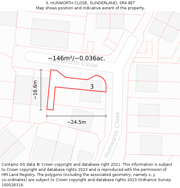 3, HUNWORTH CLOSE, SUNDERLAND, SR4 8ET: Plot and title map