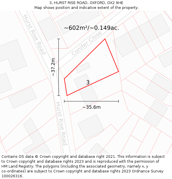 3, HURST RISE ROAD, OXFORD, OX2 9HE: Plot and title map