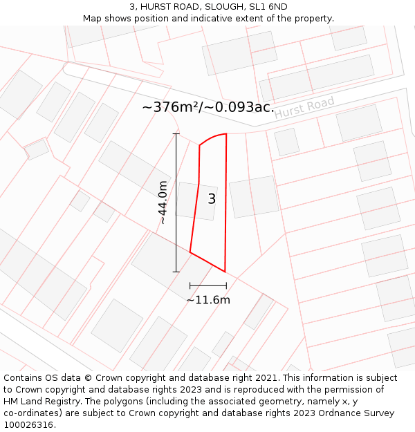 3, HURST ROAD, SLOUGH, SL1 6ND: Plot and title map