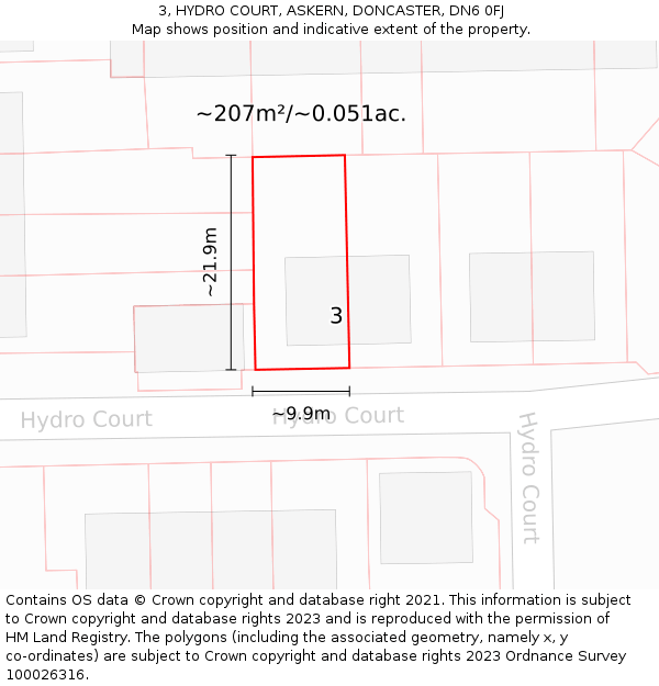 3, HYDRO COURT, ASKERN, DONCASTER, DN6 0FJ: Plot and title map