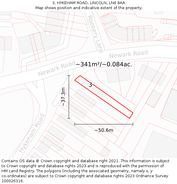 3, HYKEHAM ROAD, LINCOLN, LN6 8AA: Plot and title map